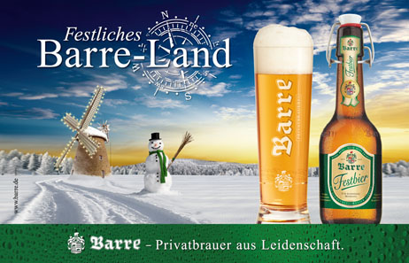 Plakat: Festliches Barre-Land, POS-Siegerplakat des Monats Dezember 2013 der Zeitung Lebensmittelpraxis. Design von Handmade Interactive in Lübbecke.