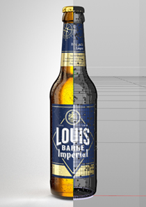 CGI Bierflasche 0,33l Longneck Louis Barre mit 3D Rendering. Glas, Bier, Beperlung – alles digital erstellt für die Privatbrauerei Ernst Barre in Lübebcke von der Handmade Interactive Werbeagentur.